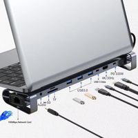 NEW 4K HDTV 10 in 1 Type-C Hub PD 100W Charging USB 3.0 Data Transfer USB-C Docking Station HDD Keyboard Mouse Laptop Stand Base