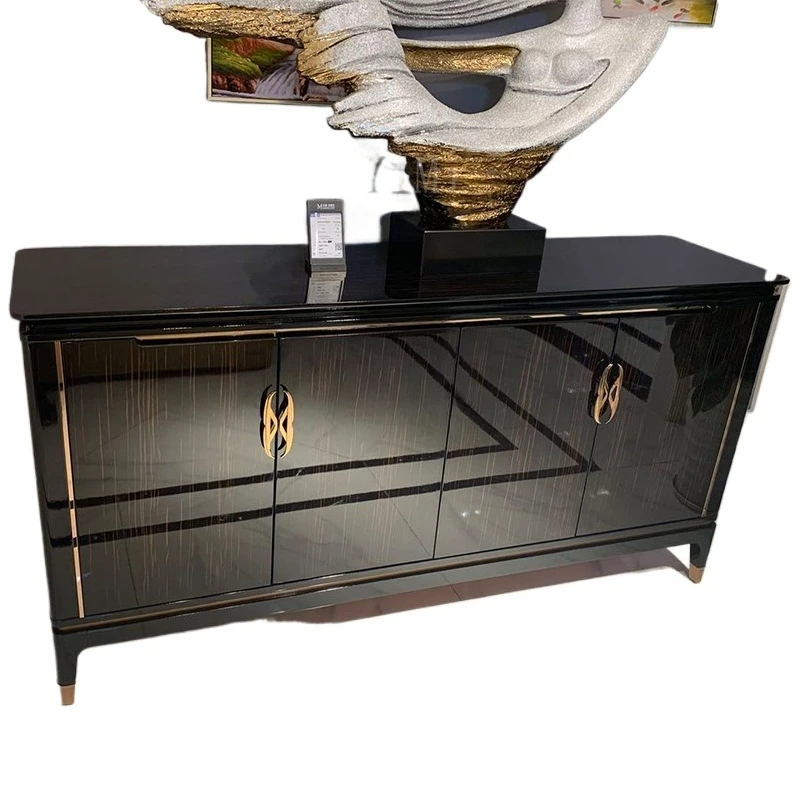 

Italian solid wood dining side cabinet light luxury gold silk ebony storage cabinet villa foyer entrance decorative cabinet