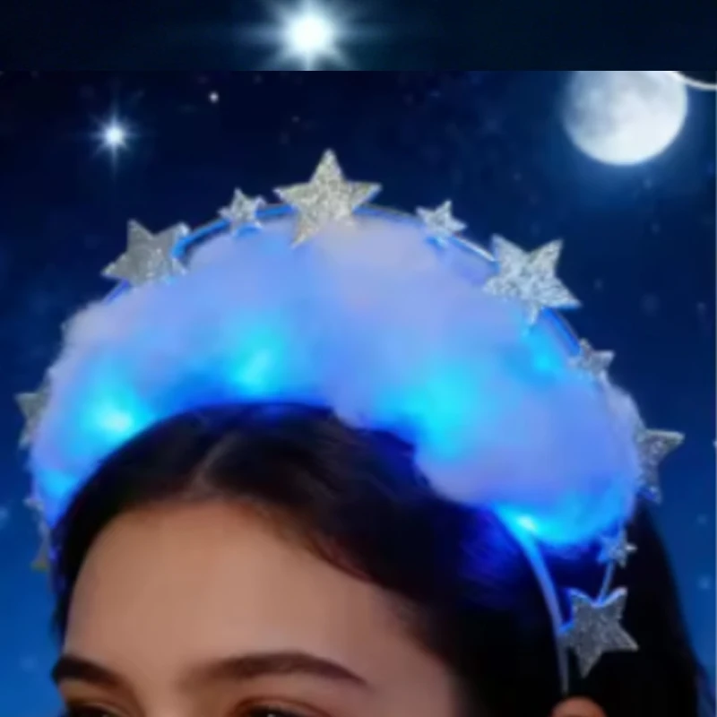 

Enchanted Storm Cloud Headpiece - Glowing LED Headband with Twinkling Stars for Magical Holiday Events & Cosplay