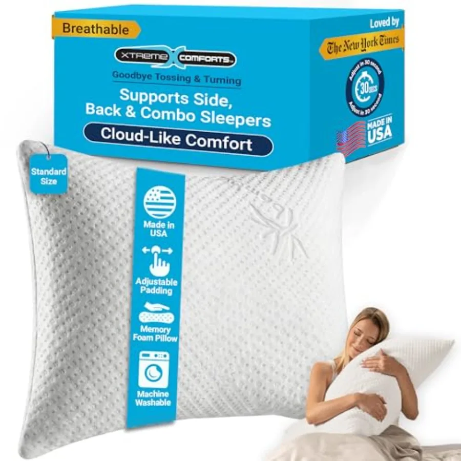 

Standard Bed Pillow for Sleeping Adjustable Shredded Memory Foam Pillows with Removable Cooling Cover Fluffy Pillows Support fo