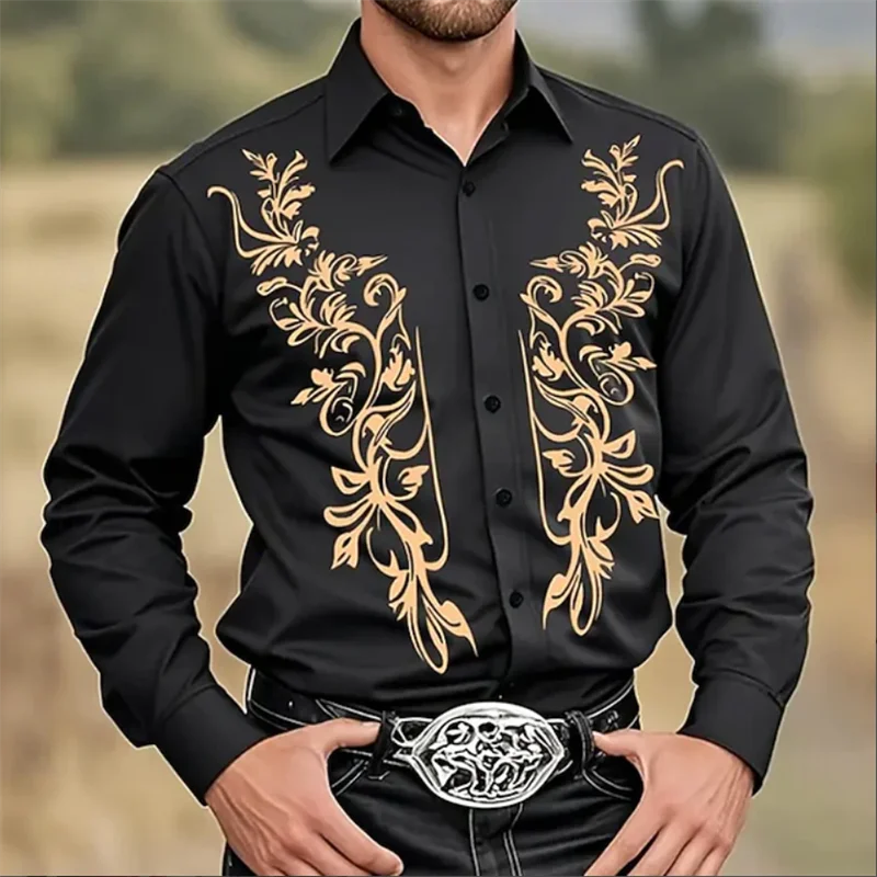 

Men's Long Sleeve Shirt Collar Shirt 3D Flower Geometric Print Casual Long Sleeve Fashion Printed Shirt