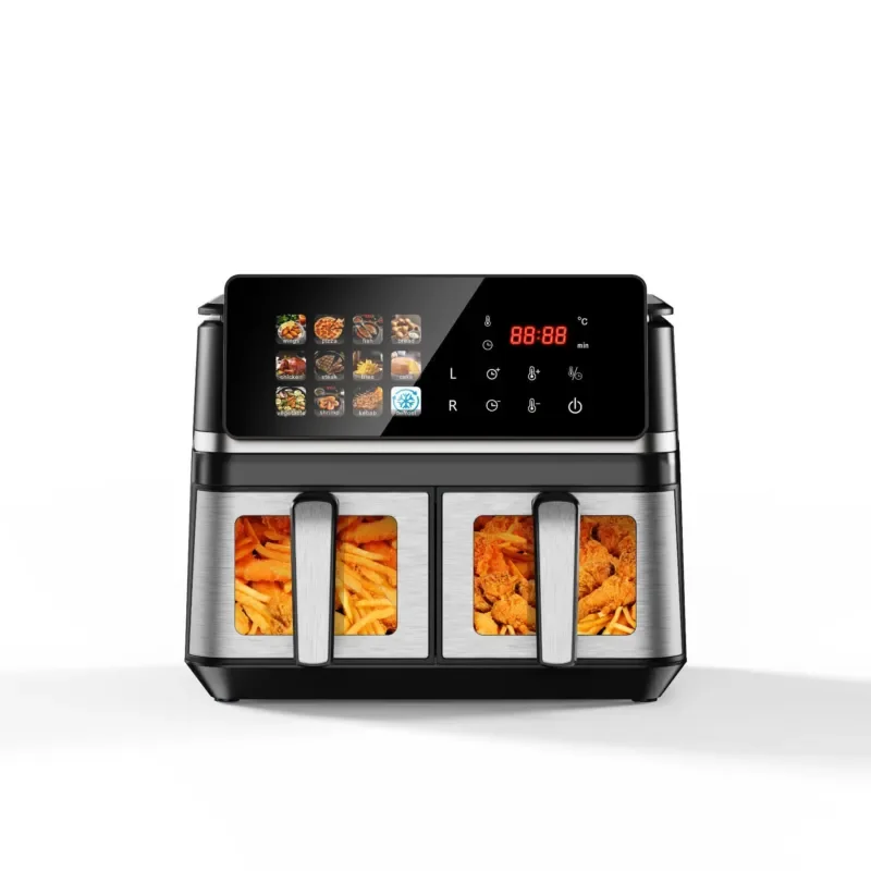 12L Large Capacity Air Fryer Stainless Steel Double Basket Multi Functional Household Kitchen Appliance One Touch Control