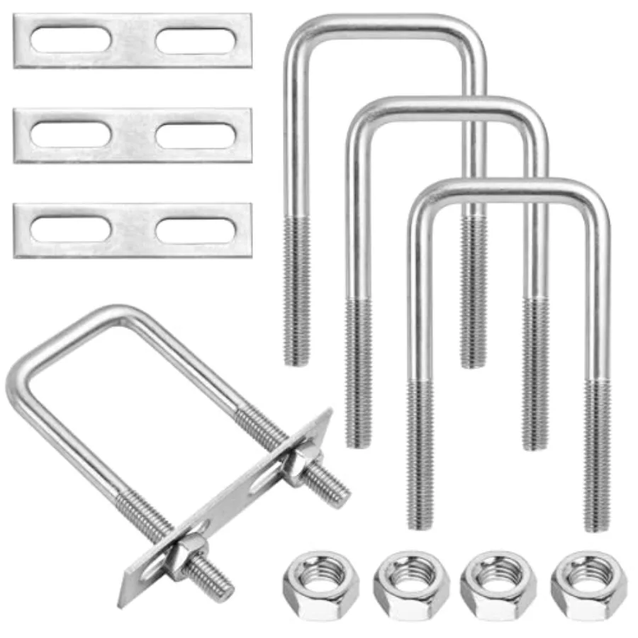 

4 Sets Square U Bolts 2" W x 4.33" L Stainless Steel Bend U Bolts Marine U Bolt with Frame Plate and Hex Nut for Mounting Autom