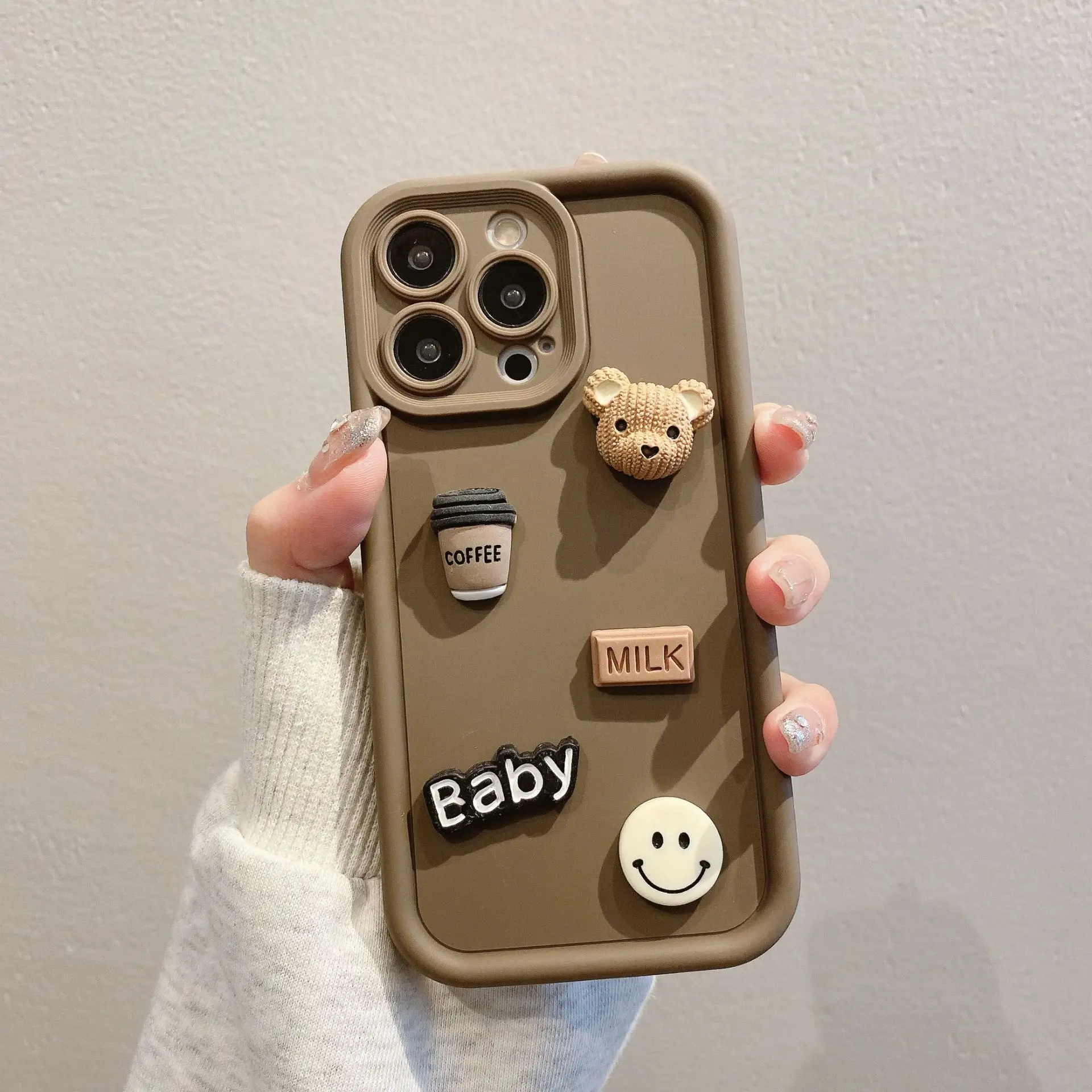 Cute 3d Cartoon Stereo Doll Bear Girl Couple Phone Cover Case For Iphone 15 14 13 12 11 Pro Max Pure Colour Soft Coque Fundas image 4