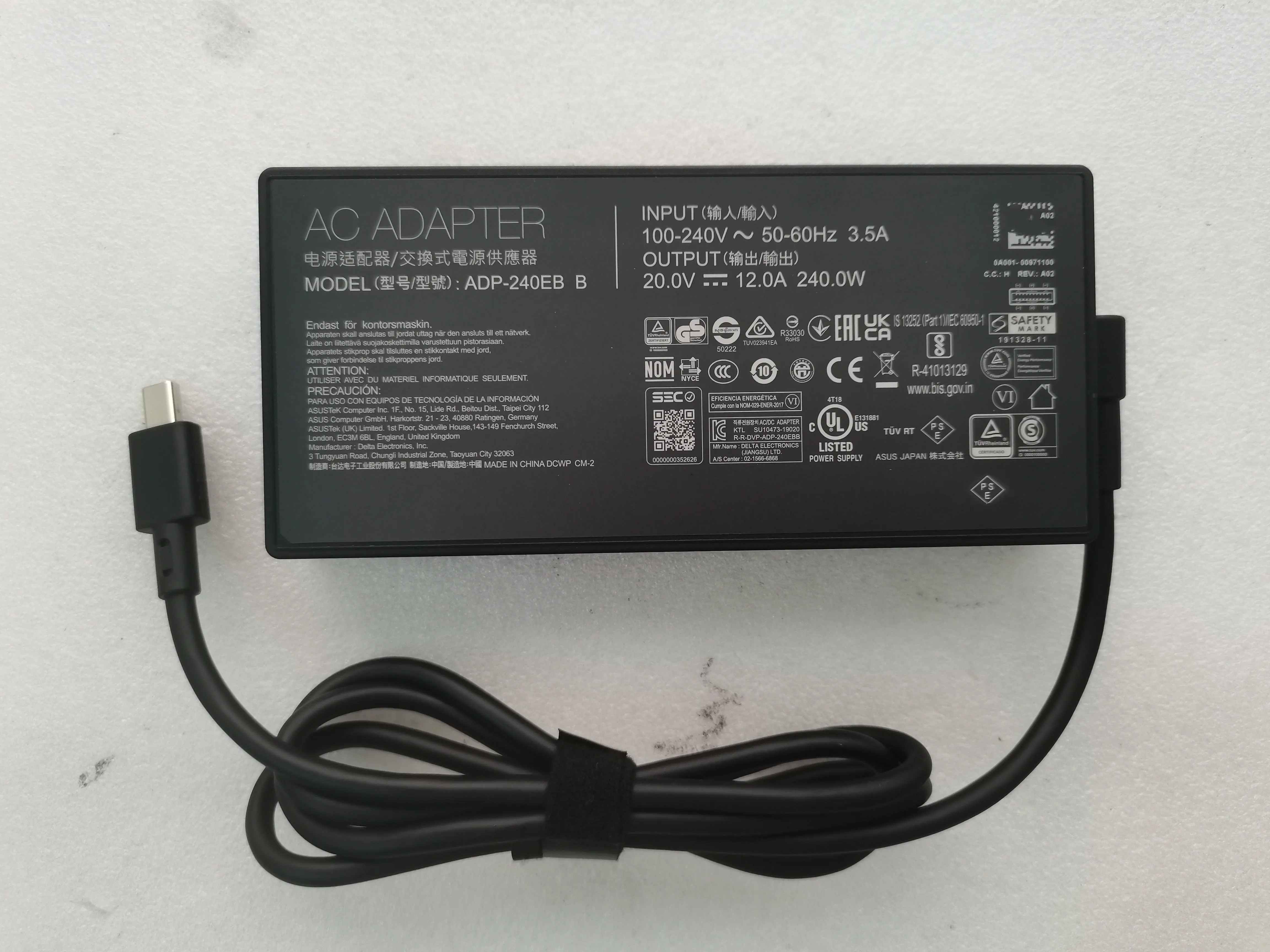 NEW OEM ADP-240EB B 0A001-00971100 REV:A02 240W 20V 12A AC Adapter Rectangle Connector For ASUS ROG Zephyrus G16 2024 GU605MI