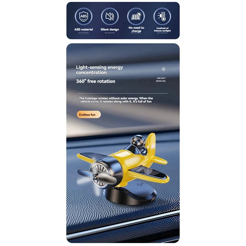 Super Sale Solar Powered Rotating Airplane Car Dashboard Ornament 360° Autorotation Decor for Car Interior Decoration White