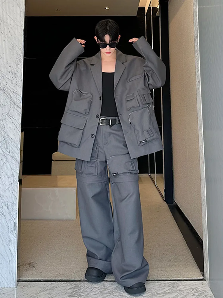 [OIMG] 24 Autumn Niche Multi Pocket Workwear Suit Jacket, Wide Leg Pants Two-piece Set, Three Color