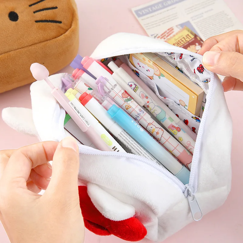 Hello Kitty Bag Anime Sanrio Student Plush Pencil High-Capacity Pen Case Kawaii Cartoon Cosmetic Storage Bag Girl Birthday Gifts