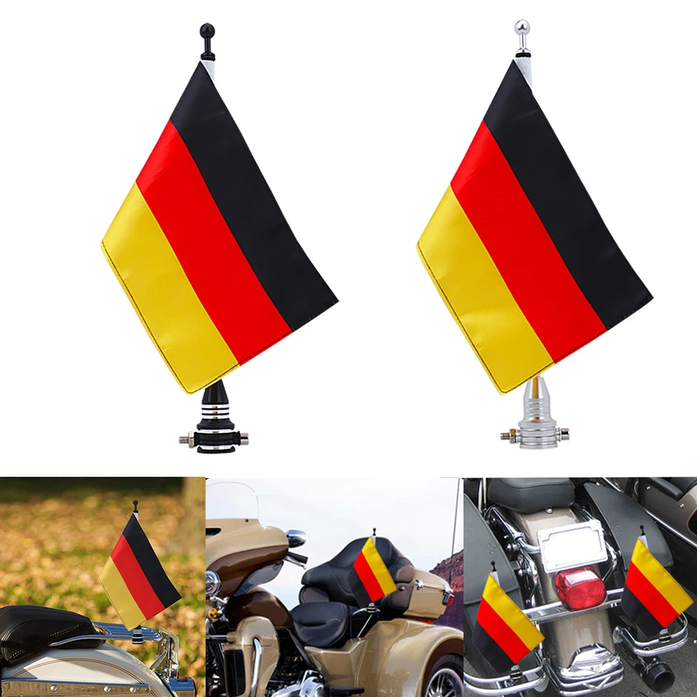 Motorcycle Germany Deutschland German National Flag With Rear Chrome Black Side Mount Pole Luggage Rack Accessories For Harley