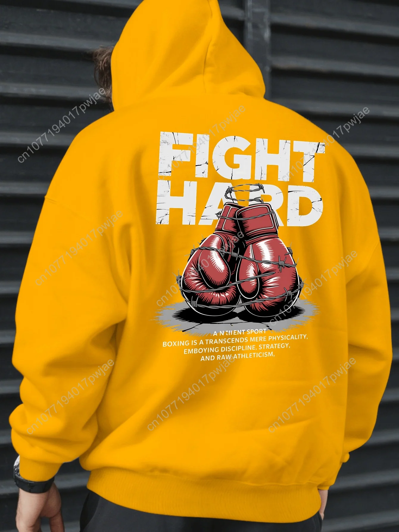 Moletom com capuz de boxe vermelho masculino – gráfico "FIGHT HARD" com design de luvas, macio e confortável, perfeito para esportes ao ar livre de inverno e casua