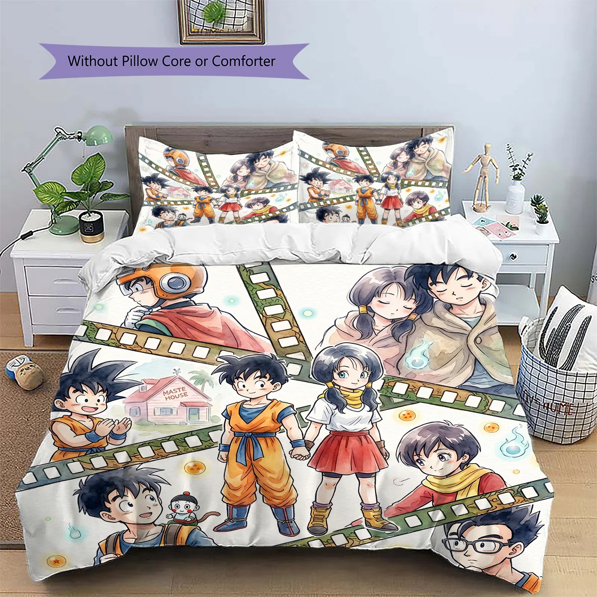 Juego de Funda de Almohada y Funda Nórdica con Estampado de Dragon Ball, 3 Piezas, Decoración de Cama de Anime para Dormitorio, Excelente Regalo para Fans YUN6516
