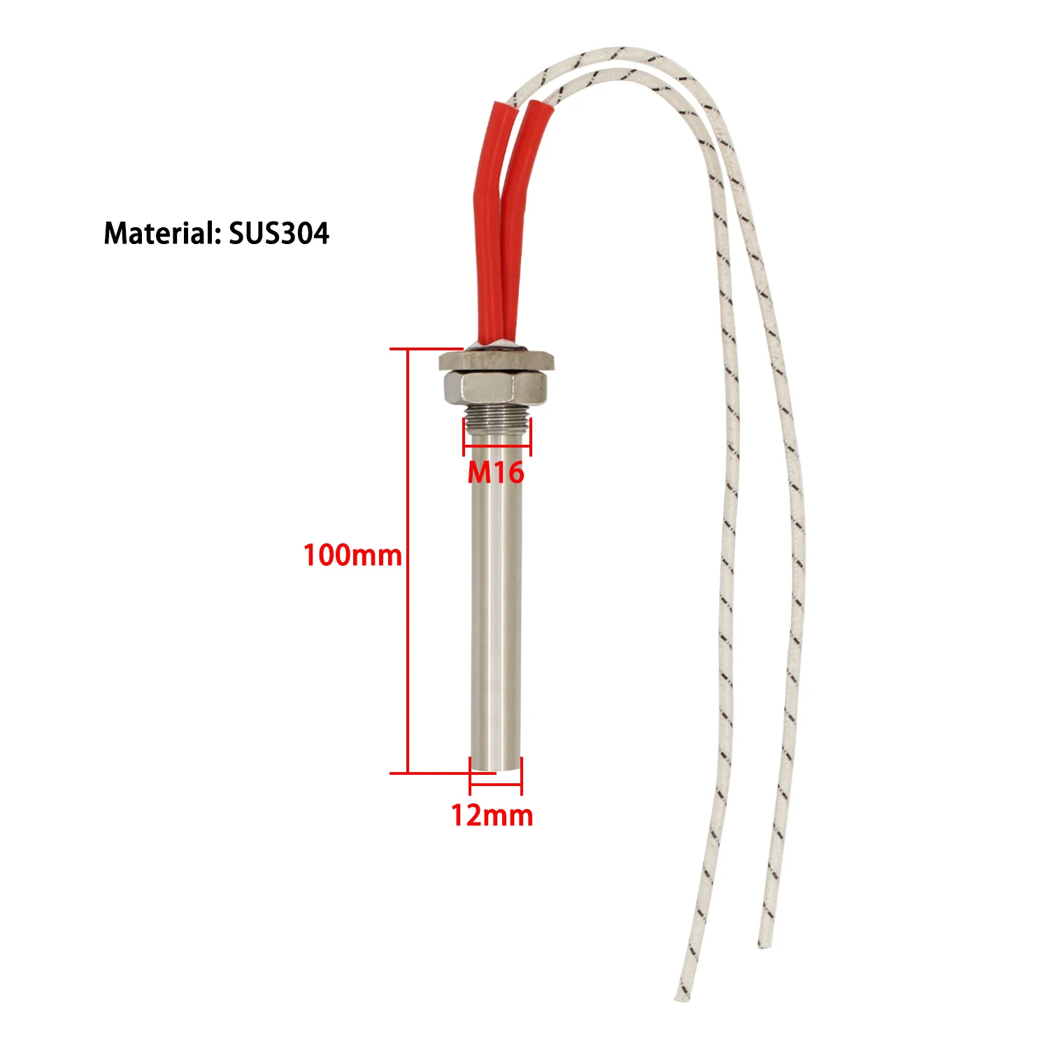 12V Immersion Cartridge Heating Element M16 Thread Stainless Steel 304 50W 100W 150W Heater Water