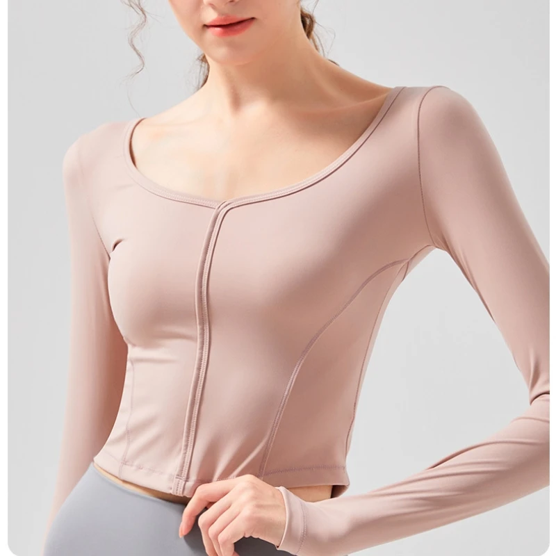 

Square Neck Yoga Clothing Women's Outer Wear Fitness Exercise Top Pilates Training Clothing Running Workout Long Sleeve Gym