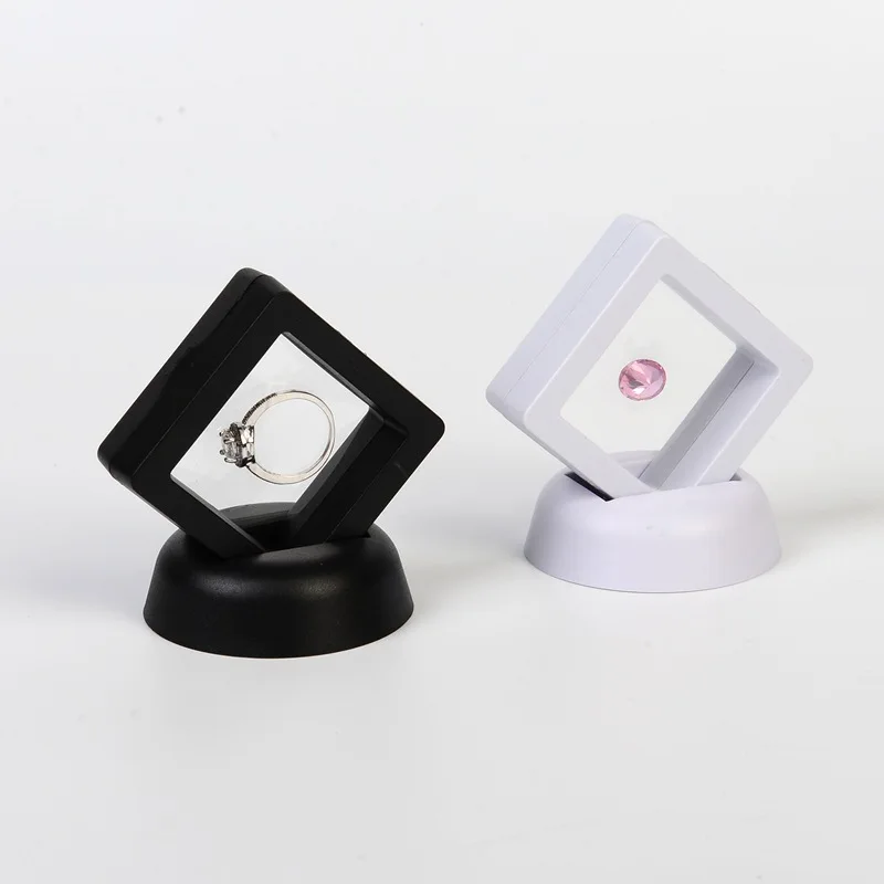 500 pcs/lot 50*50mm PET Membrane Stand Holder boxes Floating Display Case Earring Gems Ring Jewelry Suspension Packaging Box