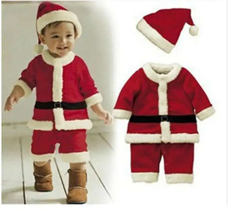 Christmas Costume Cosplay For Kids Toddler Boys Red Xmas Santa Claus Halloween Clothes Set Cute Girls Party Red Dress Hat Set