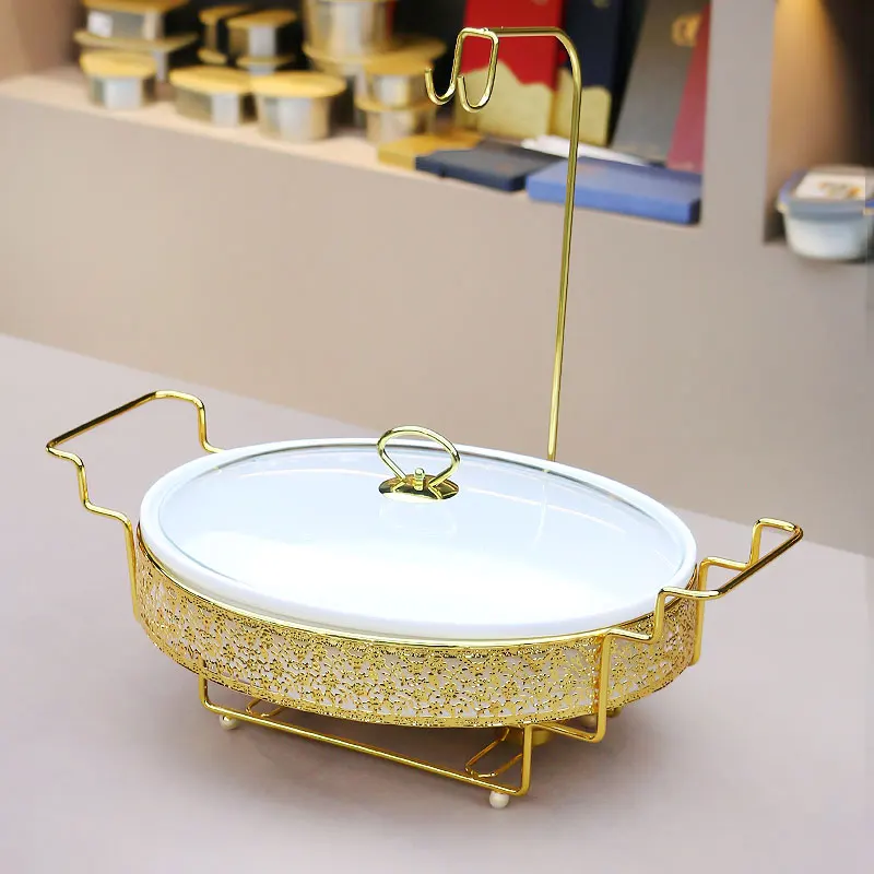 

Buffet Catering Chafing Dishes Ceramic Heater Food Warmer Chaffing Plated With Hangable