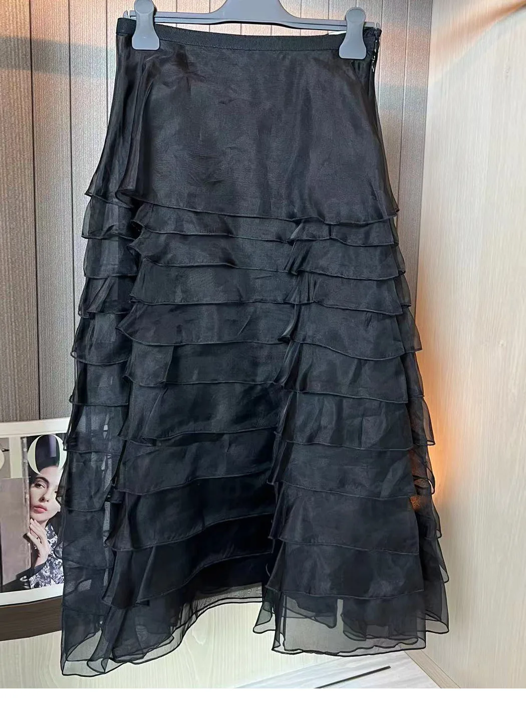 Romantisches reines Farbdesign, mehrschichtiger Kuchenrock, langer Midirock, vielseitiger f-Länge-Rock, französischer Stil für den Pendelverkehr