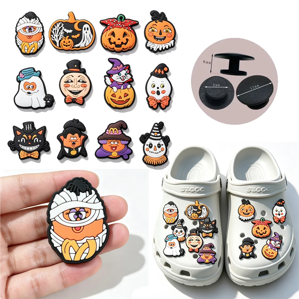 12PCS Halloween Shoe Charms Pumpkin Ghost Witch Vampire PVC Decorations For Croc Clogs Sandals DIY Accessories