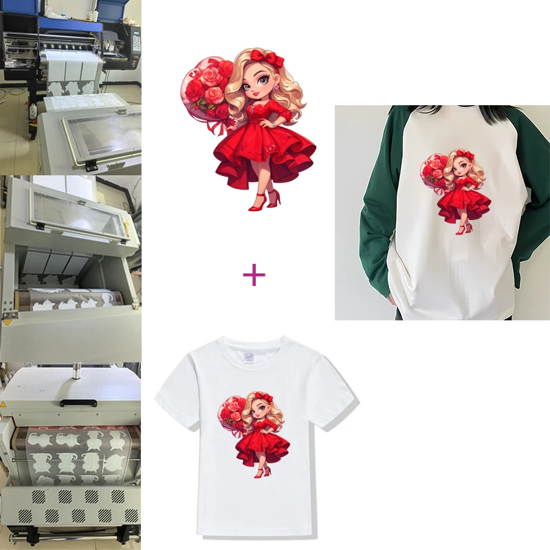 Cartoon Valentine fun in red little girls custom heat patches Ironing applications DIY girls printing for clothes Decoration