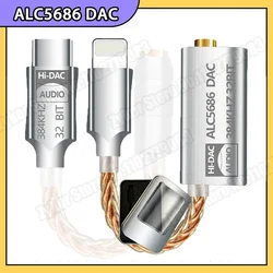 ALC5686 HiFi DAC USB TypeC/Light-ning To 3.5mm Digital Audio Cable DAC For iPhone iOS Android Adapter Decode Amp 32bit/384KHz