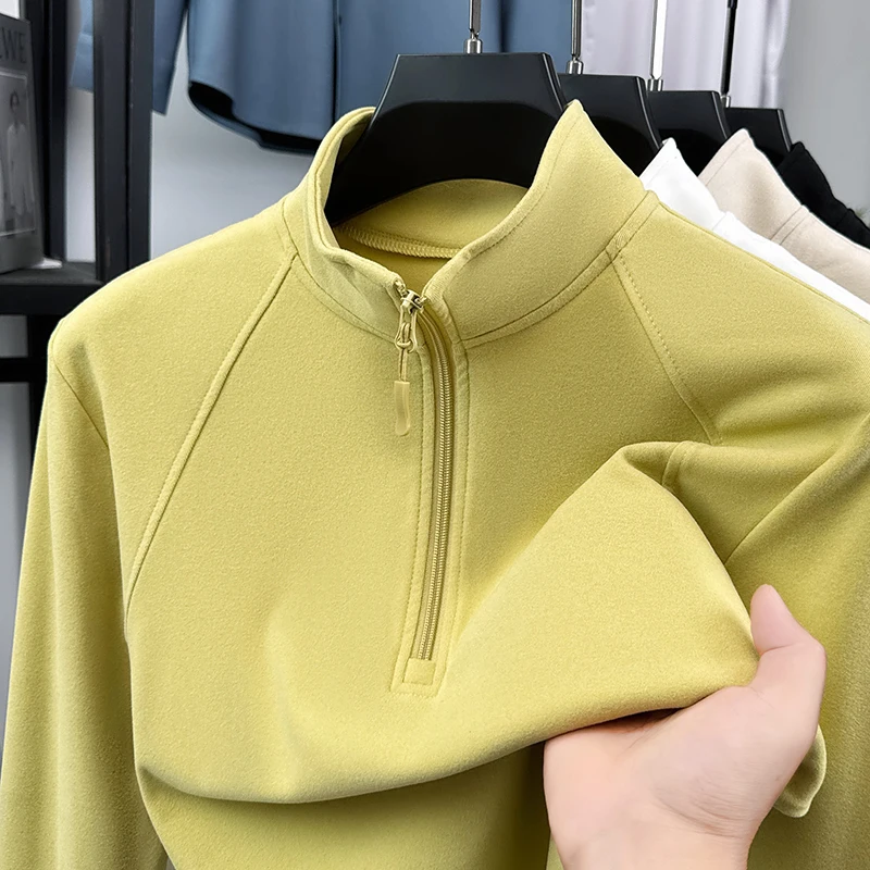 

Stand Up Collar Half Zip Hoodie for Men, Warm Base, Winter Solid Color Top, Men's Thick Hoodie, Versatile
