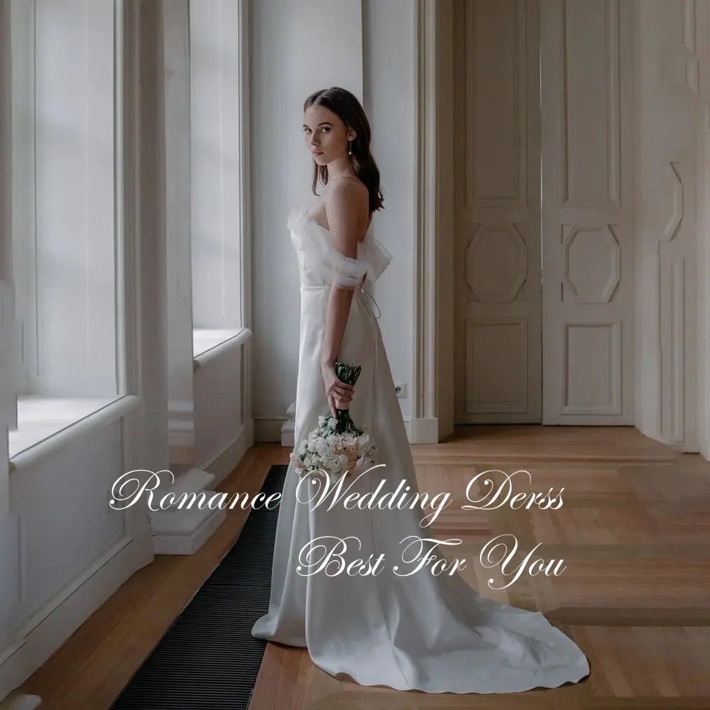 Gaun Pengantin A-Line Modern Motif Bunga Wanita 2026 Tanpa Tali Model Off Shoulder Sweep Train Punggung Terbuka Vestidos De Novia Dapat Disesuaikan