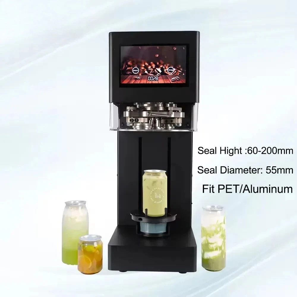 Full‑Automatic PET Aluminum Can Sealer Machine, 55mm Diameter for 60‑200mm Height Cans for Beverage Milk‑Tea Store