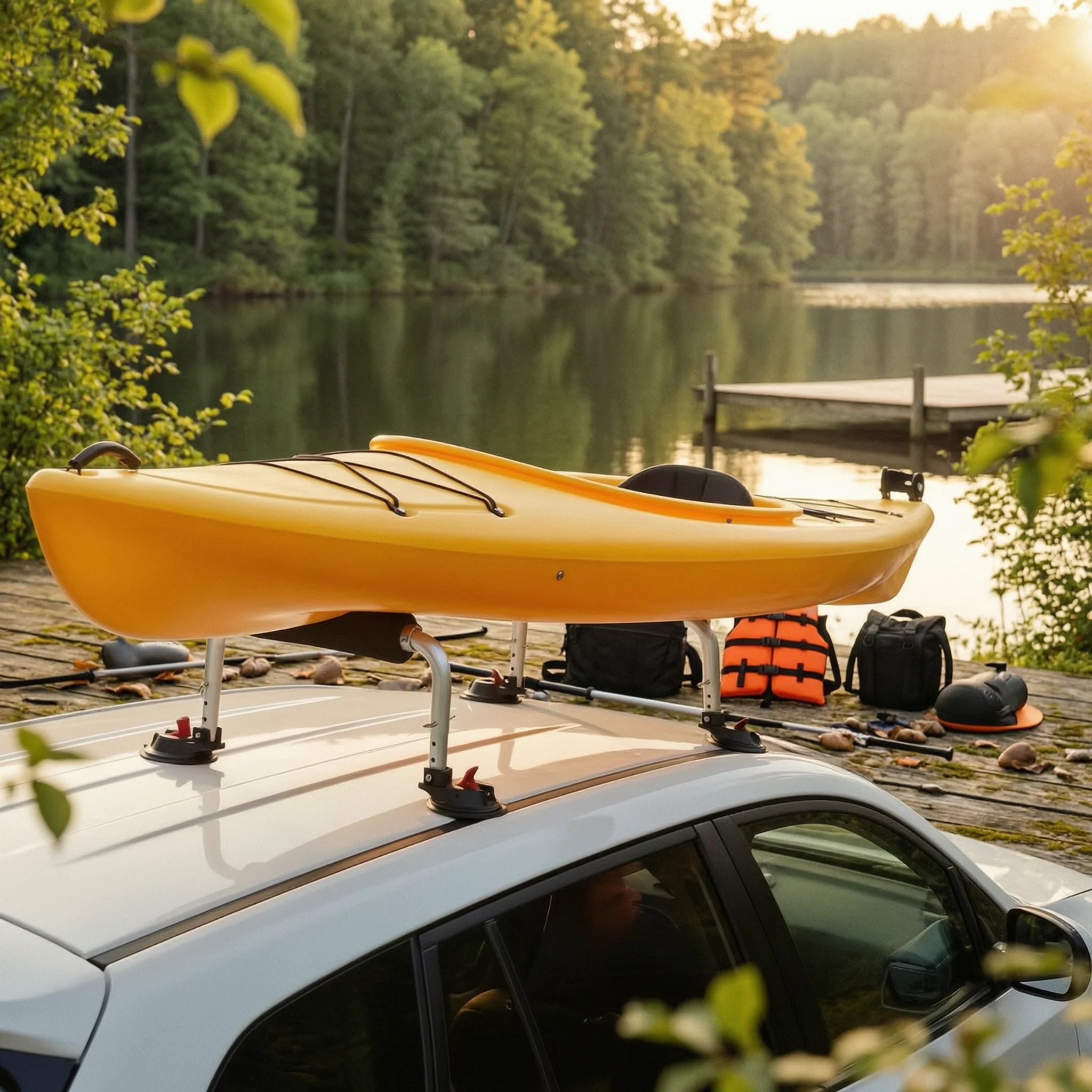 Kayak Loader with Suction Cups Foam-Padded Watercraft Loading Bracket for Kayakers, Car Roof