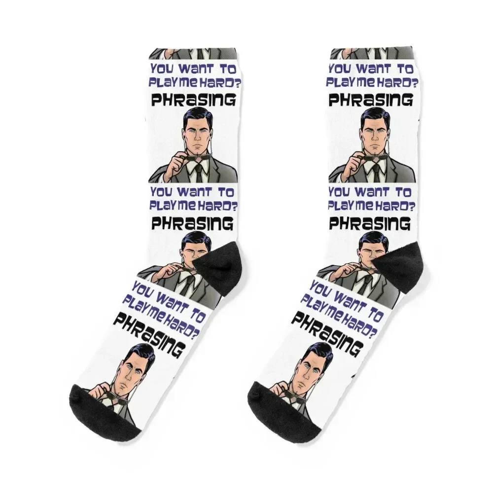 Sterling Archer Putting On Glasses Phrasing Play Me Hard Socks with print Toe sports Socks Men Women's