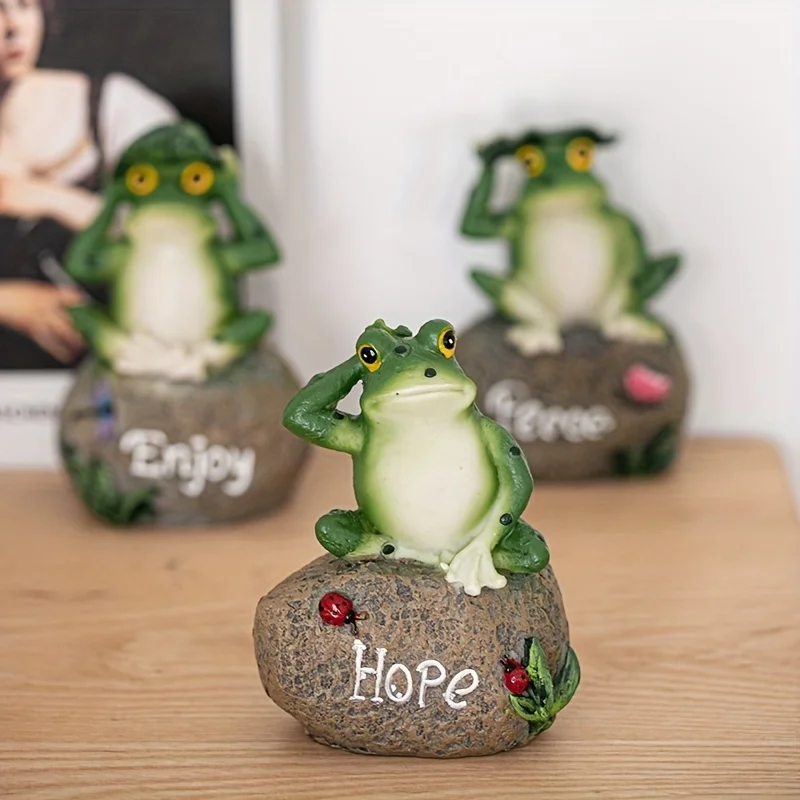 Rustic Animal Home Decoration Ornament Garden Pool Aquascape English Signage Frog on Stone