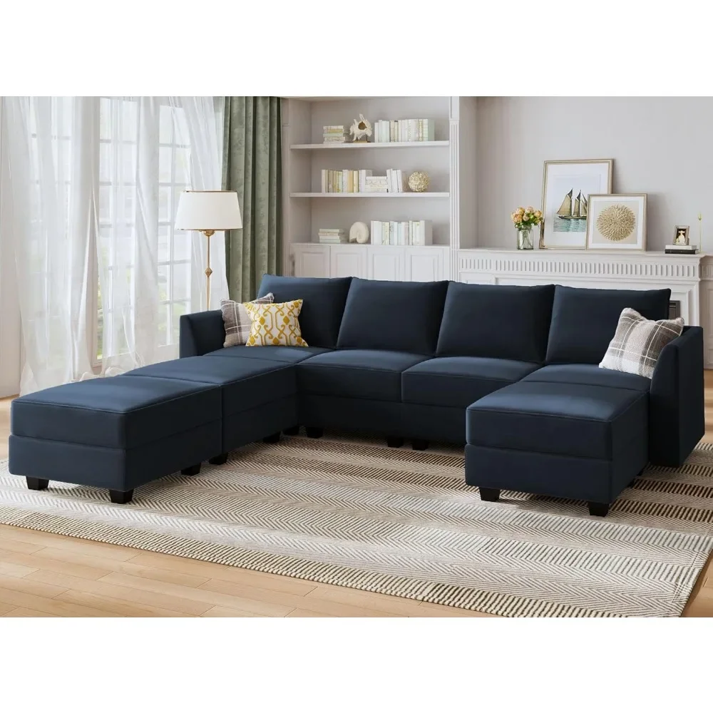 

Modular Sectional Sofa Velvet U Shaped Couch with Ottomans Convertible Sectional Couch 7 Seater Sofa with Storage Seat