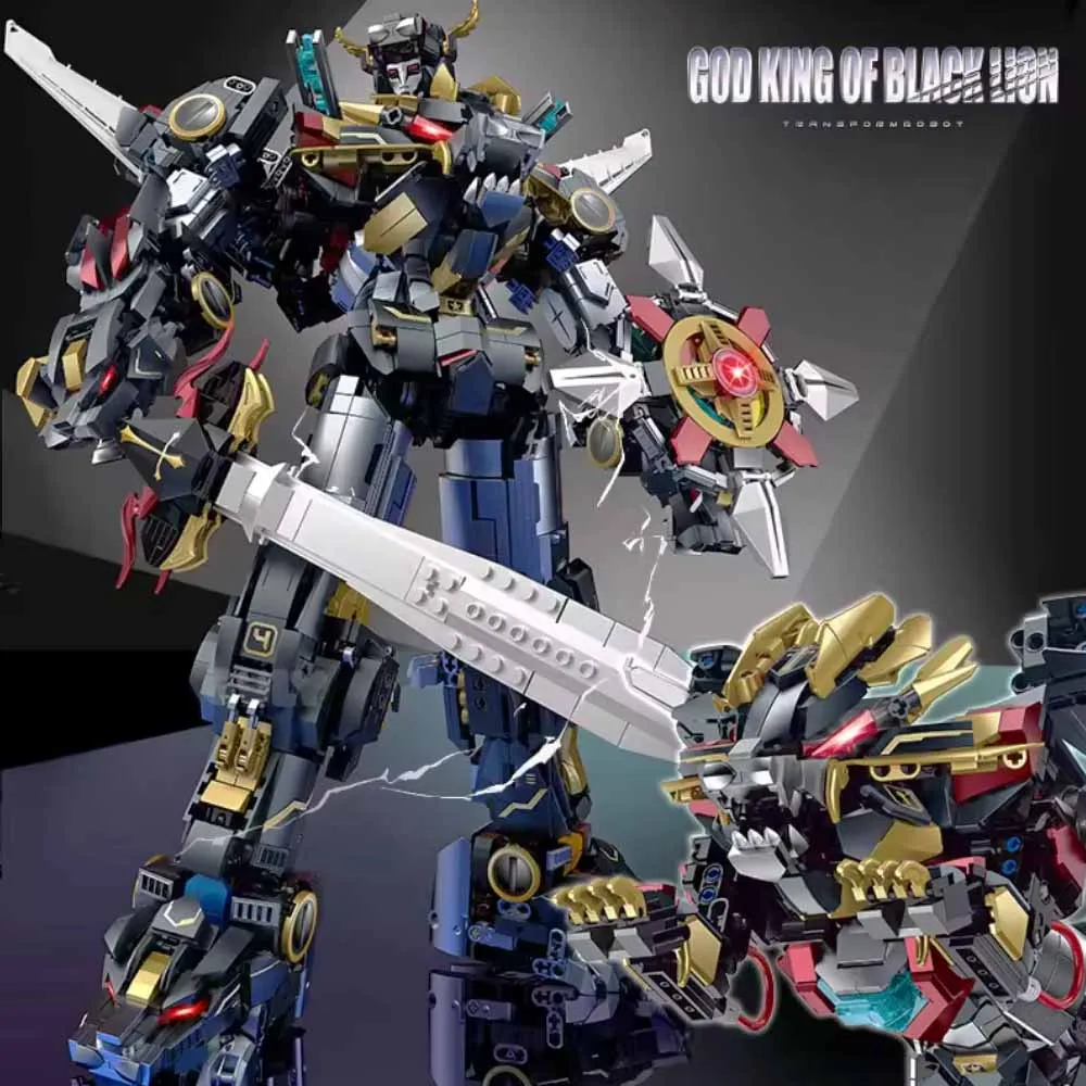 3935PCS 3In1 Technical Beast God Black Lion King Voltron Mecha Building Blocks With LED Light Construction Bricks Adult Toy Gift