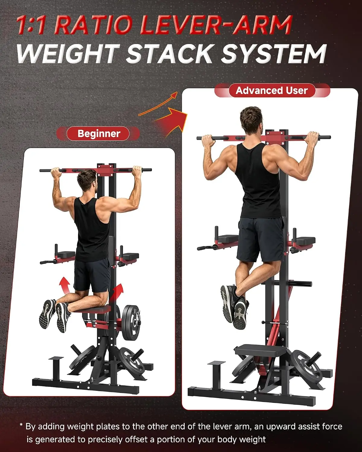 Assisted Pull-Up and Dip Machine, 4-in-1 Workout Equipment with 1:1 Lever Counterweight System