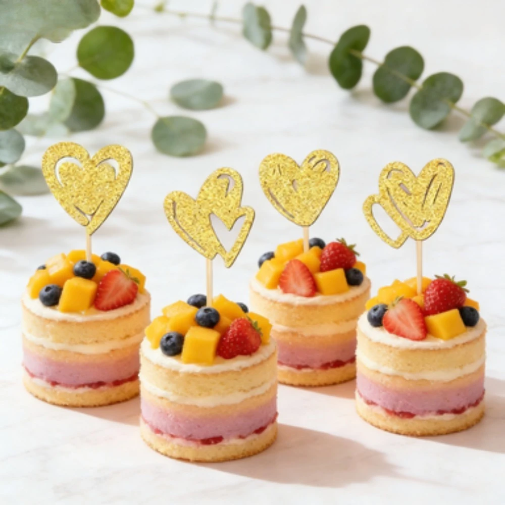 24-teilige Romantische Tortendekoration-Kollektion Glitzerndes Rotes Doppelherz-Design in Premium-Kuchendekorationszubehör