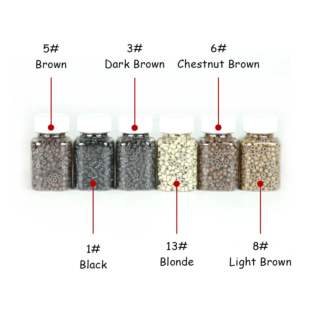 ลูกปัดแหวนไมโครลิงค์ซิลิโคนพรีเมี่ยมสำหรับที่ยืดผม500ชิ้นสีดำ/ สีน้ำตาล/สีน้ำตาลเข้ม)