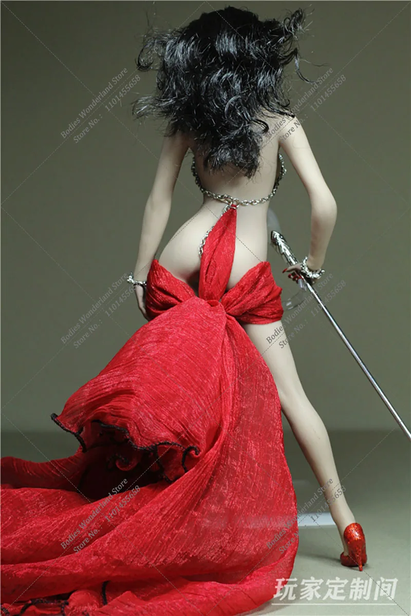 Customized 1/6 Sexy Women Metal Backless Sparkling Starlight Veil Tail Skirt Long Evening Dress fit 12'' Largest Mid Largest Bod image 3