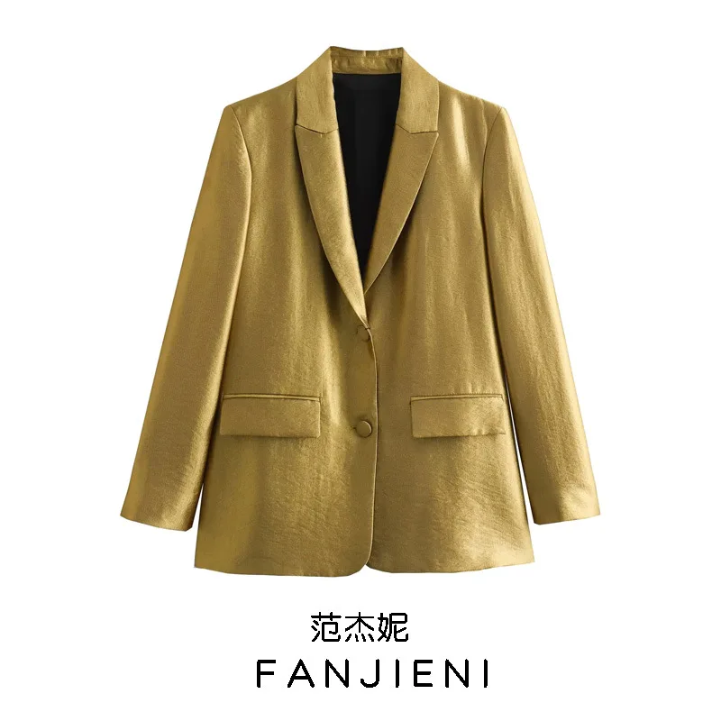 Women's French Gold Straight Cut Casual Suit Jacket