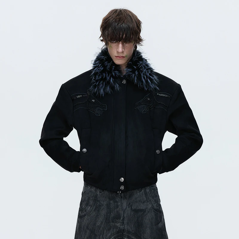 LUZHEN Patchwork 2026 New Stylish Faux Fur Brushed Neck Pattern Casual Jacket Men's Fashion Handsome Male Luxury Clothes JY8534