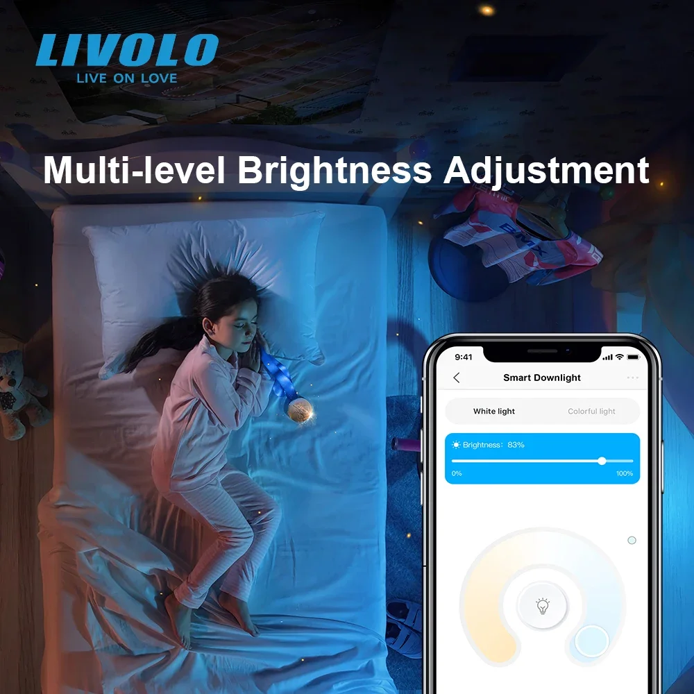 LIVOLO-WiFi Inteligente Recesso LED Downlights, Lâmpada Quente, RGB + CCT, Colorido, Mutável para App, Google Home, Alexa, Contro