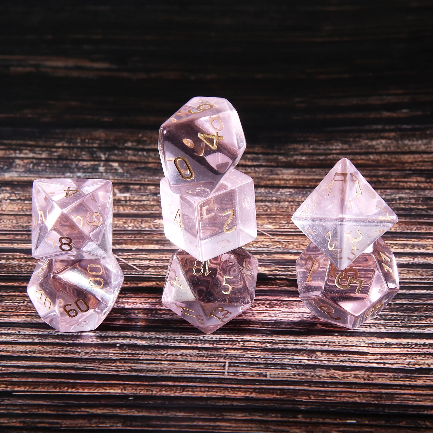 7Pcs/SET D4 D6 D8 D10 D12 D20 VGDS Cosplay  Table Game Arial Font K9 Transparent Glass Dice