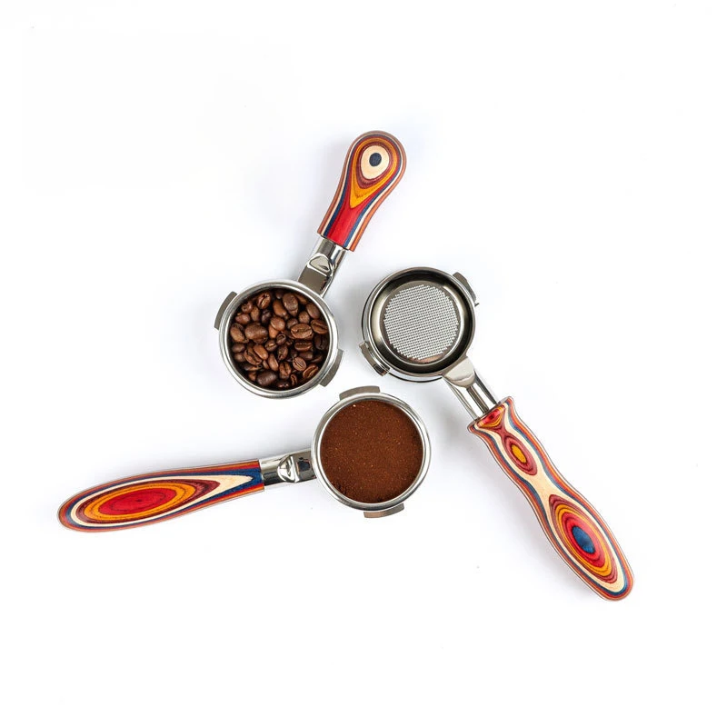 Best Coffee Machine Filter Holder Porter Filter with Wooden Handle Binaural Bottomless Filter Handle Coffee Espresso Accessories