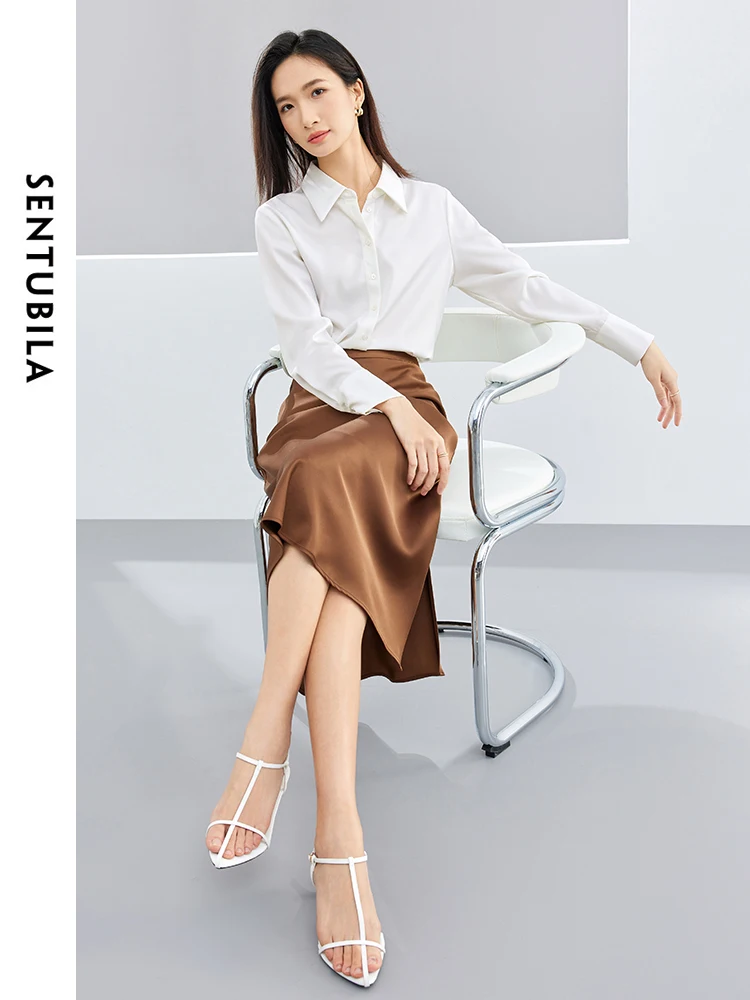 SENTUBILA Women Business Formal White Shirts 2024 Spring Autumn Office Lady Fashion Basics Button Up Shirt Woman Tops 141C53153X