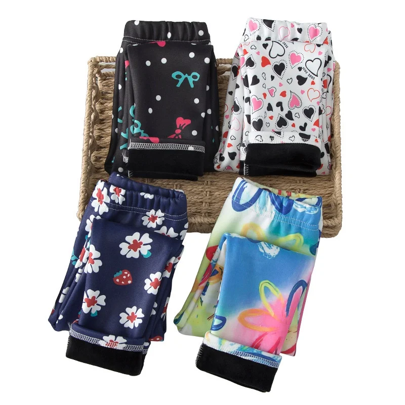 Pantaloni per ragazze autunno inverno pantaloni per bambini Leggings caldi addensare velluto stampa floreale pantaloni per bambini neonata tenere in