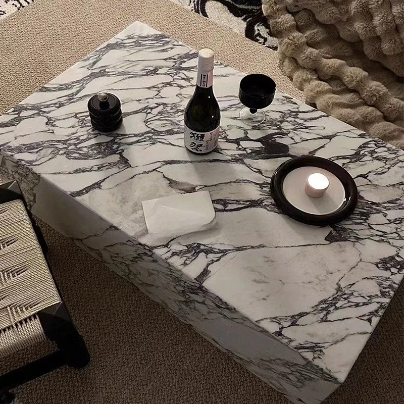 غرفة معيشة للاستخدام المنزلي، وطاولة قهوة رخامية فرنسية فاخرة وخفيفة الوزن، ومجموعة زاوية مستطيلة #2