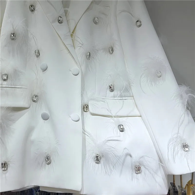 Eeovni designer pena emendado terno blazer para mulheres moda duplo breasted bolsos jaqueta 2025 novas roupas casaco 1a1000