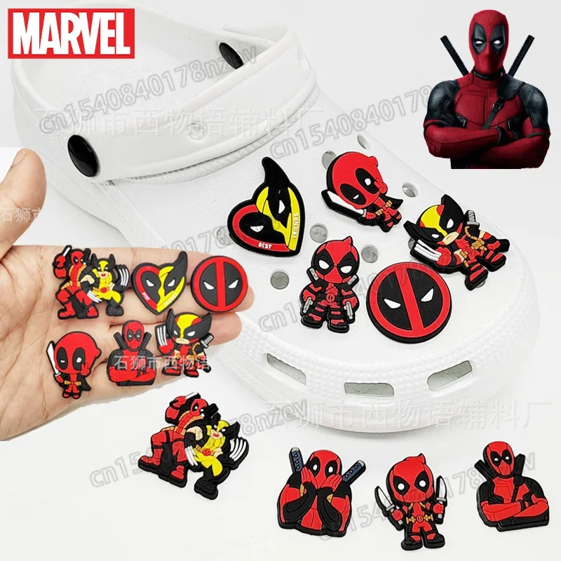 

9pcs Disney Anime Deadpool Shoe Buckle Decoration Movie Figure Pvc DIY Charms Accessories Shoe Buckles for Kids Birthday Gift