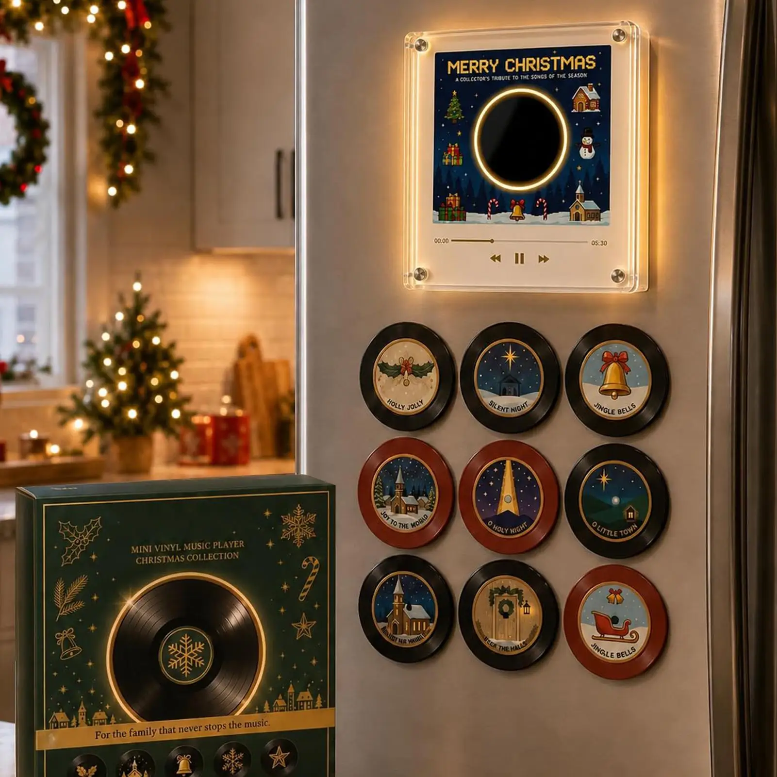 Christmas NFC Sensing Song Player Smart Magnetic Music Fridge Light Touch To Play Vinyl Record Player Acrylic Rotary Disc Machin