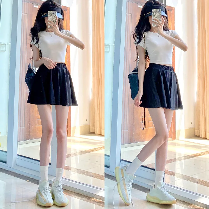 กระโปรงพลีทสีขาวโดปามีน ผู้หญิง ฤดูร้อนใหม่ เอวสูง กระชับสัดส่วน นักเรียน ผ้าไหมน้ำแข็ง JK กันแสง กระโปรงครึ่งท่อน