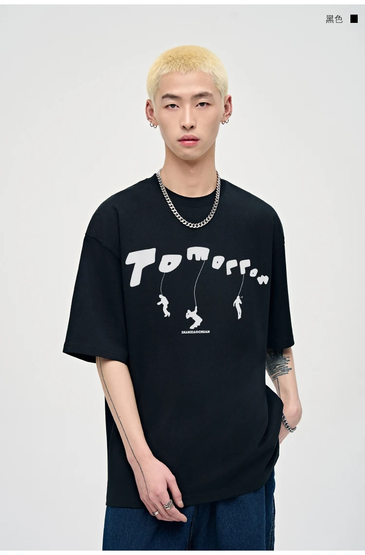 

Motorcycle Men's Summer Trendy Round Neck Pure Cotton Couple Loose T-Shirt Clothes Simple Style Hot Style