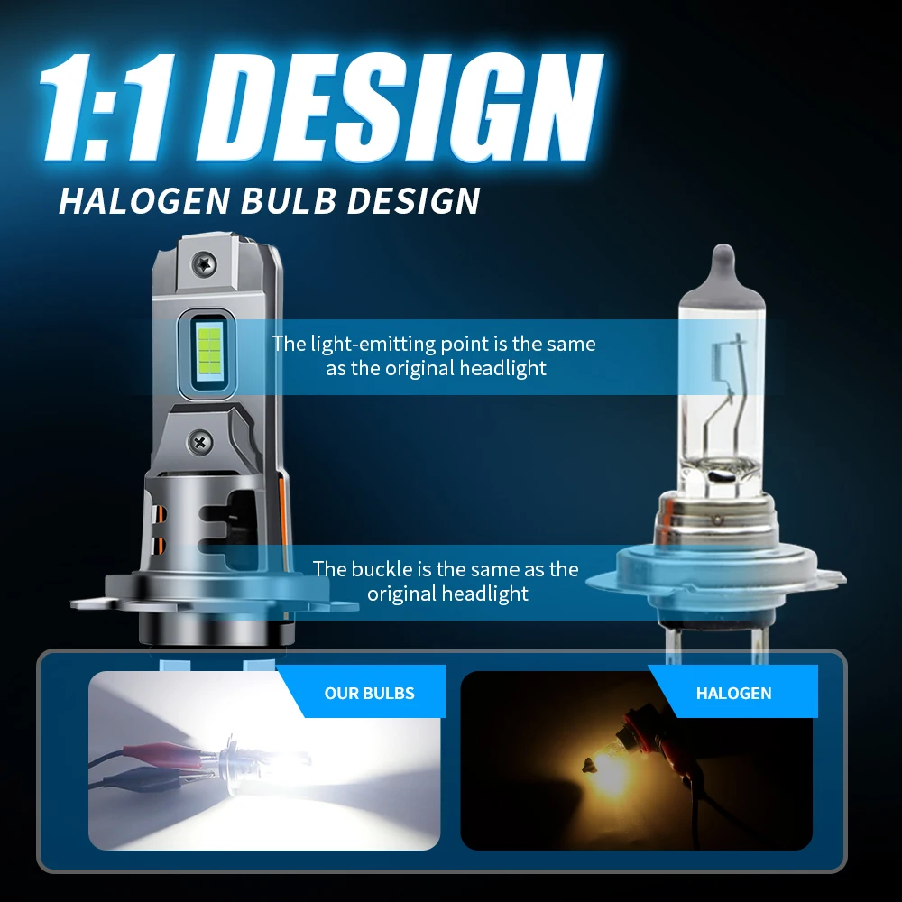 

2Pcs LED 55W Power H1 H7 H11 9005 9006 H4 90Lumens9800lm H1 H7 H11 Ensures Perfect Beam Patterns Without Any Black Spots.